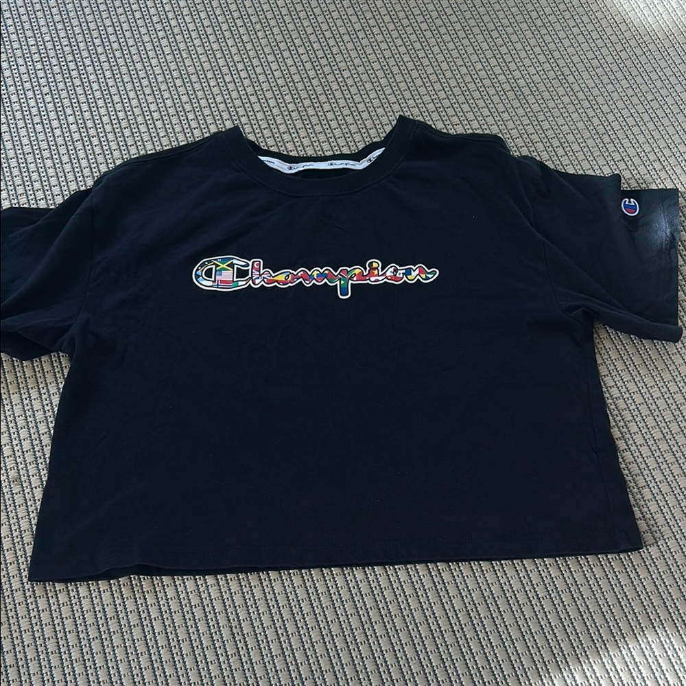 Champion Woman’s Cropped Black Tee with Logo